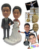 Custom Bobblehead Just Married Couple In Gorgeous Wedding Attire And Holding A Bouquet - Wedding & Couples Bride & Groom Personalized Bobblehead & Cake Topper