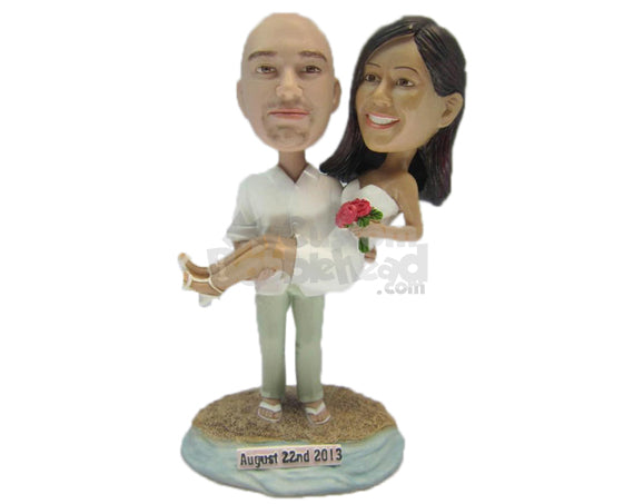 Custom Bobblehead Beach Wedding Happily Ever After Bride And Groom - Wedding & Couples Bride & Groom Personalized Bobblehead & Cake Topper