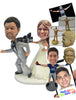 Custom Bobblehead Bride Catching Fleeing Groom By His Scarf - Wedding & Couples Bride & Groom Personalized Bobblehead & Cake Topper