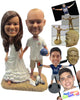 Custom Bobblehead Soccer Loving Wedding Couple At The Beach - Wedding & Couples Bride & Groom Personalized Bobblehead & Cake Topper