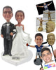 Custom Bobblehead Lovely Wedding Couple Standing Hand In Hand In Beautiful Wedding Attire - Wedding & Couples Bride & Groom Personalized Bobblehead & Cake Topper