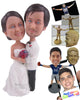 Custom Bobblehead Wedding Couple In Trendy Wedding Attire Holding A Rose Flower Bouquet - Wedding & Couples Bride & Groom Personalized Bobblehead & Cake Topper