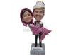 Custom Bobblehead Indian Groom Carrying Traditional Bride In His Arms - Wedding & Couples Bride & Groom Personalized Bobblehead & Cake Topper