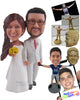 Custom Bobblehead Happy Married Couple In Wedding Attire Posing With A Bouquet - Wedding & Couples Bride & Groom Personalized Bobblehead & Cake Topper