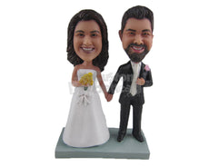 Custom Bobblehead Beautiful Just Married Couple In Wedding Attire - Wedding & Couples Bride & Groom Personalized Bobblehead & Cake Topper