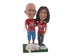 Custom Bobblehead Pet Lover Couple In Sporty Outfits - Wedding & Couples Couple Personalized Bobblehead & Cake Topper