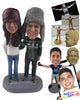 Custom Bobblehead Couple Out For A Walk Wearing Winter Outfits - Wedding & Couples Couple Personalized Bobblehead & Cake Topper