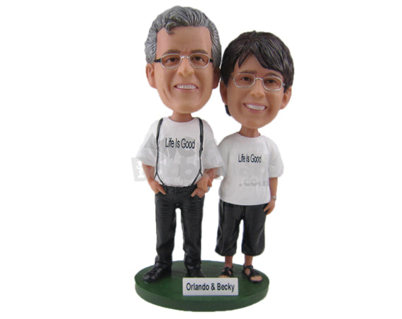 Custom Bobblehead Cute Couple Wearing Casual Outfits Holding Hands - Wedding & Couples Couple Personalized Bobblehead & Cake Topper