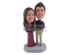 Custom Bobblehead Stylish Couple Wearing Elegant Outfits - Wedding & Couples Couple Personalized Bobblehead & Cake Topper