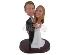 Custom Bobblehead Wedding Couple With A Bouquet Ready For A Picture - Wedding & Couples Bride & Groom Personalized Bobblehead & Cake Topper