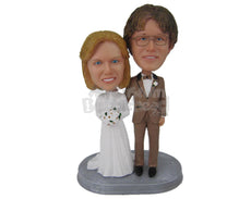 Custom Bobblehead Classic Wedding Couple Posing After Their Wedding - Wedding & Couples Bride & Groom Personalized Bobblehead & Cake Topper