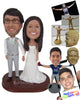 Custom Bobblehead Cheerful Wedding Couple Holding Hands - Wedding & Couples Bride & Groom Personalized Bobblehead & Cake Topper