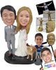 Custom Bobblehead Wedding Couple In Wedding Attire With Their Beloved Pet - Wedding & Couples Bride & Groom Personalized Bobblehead & Cake Topper
