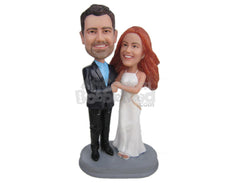 Custom Bobblehead Wedding Couple Holding Hands Ready For Their Married Life - Wedding & Couples Bride & Groom Personalized Bobblehead & Cake Topper