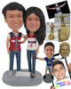 Custom Bobblehead Classy Couple Wearing T-Shirts And Jeans - Wedding & Couples Couple Personalized Bobblehead & Cake Topper