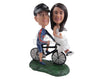 Custom Bobblehead Cycling Groom And Classic Bride On A Fast Bicycle - Wedding & Couples Couple Personalized Bobblehead & Cake Topper