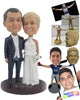Custom Bobblehead Happily Married Couple In Wedding Attire With A Bouquet In Hand - Wedding & Couples Bride & Groom Personalized Bobblehead & Cake Topper