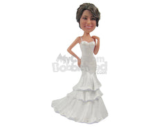 Custom Bobblehead Pretty Bride Wearing Smashing Wedding Gown - Wedding & Couples Brides Personalized Bobblehead & Cake Topper