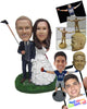 Custom Bobblehead Golf Loving Wedding Couple In Wedding Outfit With A Golf Clubs In Hand - Wedding & Couples Bride & Groom Personalized Bobblehead & Cake Topper