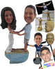 Custom Bobblehead Beach Themed Wedding Couple In Shorts And Gown - Wedding & Couples Couple Personalized Bobblehead & Cake Topper