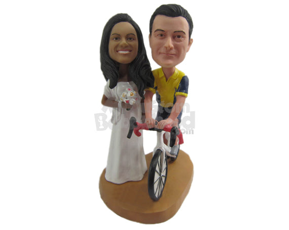 Custom Bobblehead Cycling Loving Wedding Couple - Wedding & Couples Bride & Groom Personalized Bobblehead & Cake Topper