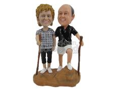 Custom Bobblehead Lovely Hiker Couple Wearing Casual Attire And Ready To Go For A Hike - Wedding & Couples Couple Personalized Bobblehead & Cake Topper