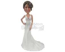 Custom Bobblehead Lovely Bride Ready For Her Wedding Wearing Gorgeous Wedding Gown - Wedding & Couples Brides Personalized Bobblehead & Cake Topper