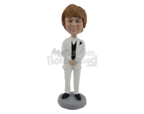 Custom Bobblehead Groom In Wedding Attire Ready For His Wedding - Wedding & Couples Grooms Personalized Bobblehead & Cake Topper
