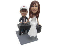 Custom Bobblehead Piano Player Groom In Jacket And Formal Bride In Gown - Wedding & Couples Couple Personalized Bobblehead & Cake Topper