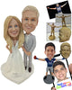 Custom Bobblehead Lovely Wedding Couple In Wedding Attire Ready For A Photograph - Wedding & Couples Bride & Groom Personalized Bobblehead & Cake Topper