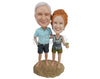 Custom Bobblehead Happy Couple Toasting At The Beach Shore - Wedding & Couples Couple Personalized Bobblehead & Cake Topper