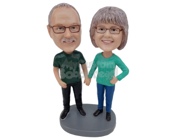 Custom Bobblehead Fashionable Couple Holding Hands Wearing Casual Outfits - Wedding & Couples Couple Personalized Bobblehead & Cake Topper