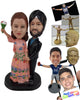 Custom Bobblehead Indian Wedding Couple In Classic Punjabi Wedding Outfit With A Bouquet - Wedding & Couples Bride & Groom Personalized Bobblehead & Cake Topper