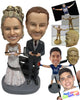 Custom Bobblehead Video Gaming Wedding Couple In Formal Wedding Attire - Wedding & Couples Couple Personalized Bobblehead & Cake Topper
