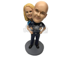 Custom Bobblehead Super Policeman And Happy Bride Posing For A Picture - Wedding & Couples Couple Personalized Bobblehead & Cake Topper