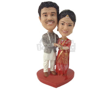 Custom Bobblehead Bride & Groom Wearing Indian Wedding Outfits - Wedding & Couples Bride & Groom Personalized Bobblehead & Cake Topper