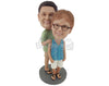 Custom Bobblehead Couple Posing For A Photo Wearing Casual Outfit - Wedding & Couples Couple Personalized Bobblehead & Cake Topper