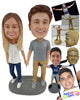 Custom Bobblehead Lovely Couple Holding Hands Wearing Casual Outfit - Wedding & Couples Couple Personalized Bobblehead & Cake Topper
