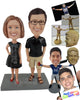 Custom Bobblehead Classy Couple Modeling Wearing Casual Attire - Wedding & Couples Couple Personalized Bobblehead & Cake Topper