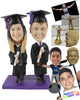 Custom Bobblehead Proud Graduate Couple Wearing Cap And Gowns And Holding Their Certificates - Wedding & Couples Couple Personalized Bobblehead & Cake Topper