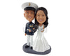Custom Bobblehead Navy Officer Wearing His Uniform With His Wife Wearing A Beautiful Gown - Wedding & Couples Couple Personalized Bobblehead & Cake Topper