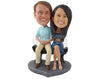 Custom Bobblehead Beautiful Couple Sitting On A Chair Gorgeous At You - Wedding & Couples Couple Personalized Bobblehead & Cake Topper