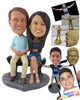 Custom Bobblehead Beautiful Couple Sitting On A Chair Gorgeous At You - Wedding & Couples Couple Personalized Bobblehead & Cake Topper