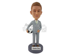 Custom Bobblehead Football Player Dressed Up In A Fancy Suit For His Wedding - Wedding & Couples Grooms Personalized Bobblehead & Cake Topper