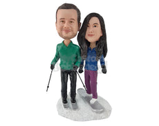 Custom Bobblehead Couple Of Skiers Ready To Skate Through - Wedding & Couples Couple Personalized Bobblehead & Cake Topper