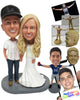 Custom Bobblehead Couple Wearing Casual And Comfortable Clothes - Wedding & Couples Couple Personalized Bobblehead & Cake Topper