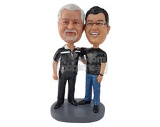 Custom Bobblehead Dad And Son With Sons Arms Over Dad - Wedding & Couples Same Sex Personalized Bobblehead & Cake Topper