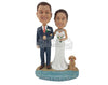 Custom Bobblehead Couple On The Beach With Their Dog - Wedding & Couples Couple Personalized Bobblehead & Cake Topper