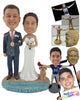 Custom Bobblehead Couple On The Beach With Their Dog - Wedding & Couples Couple Personalized Bobblehead & Cake Topper