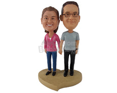 Custom Bobblehead Casual Couple Holding Hands And Wearing Smart Comfortable Clothes - Wedding & Couples Couple Personalized Bobblehead & Cake Topper